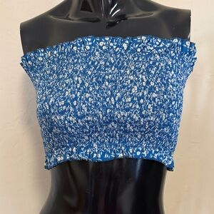 Blue Floral Smocked Tube Top